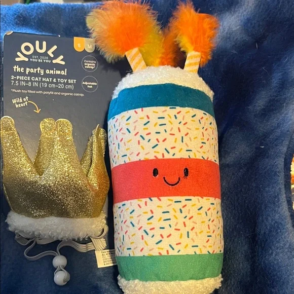 Youly The Party Cat Animal Colorful Plush Toy with Gold Crown - New Never Used.