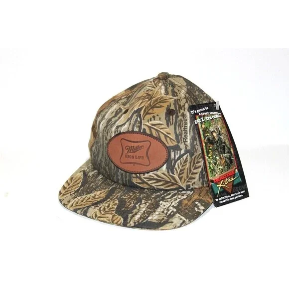 New Miller High Life Beer Leather Patch Realtree Camouflage Adjustable Hat Cap