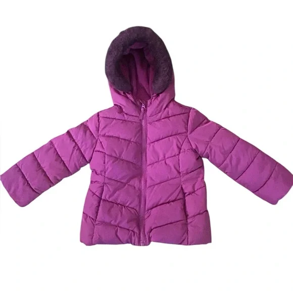 The Children’s Place Pink Puffer Jacket Faux Fur Hooded Winter Coat Toddler 3T
