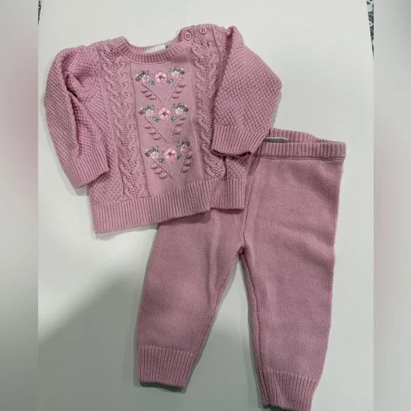 The Children’s Place Pink Knit Sweater and Pants set- 3-6months