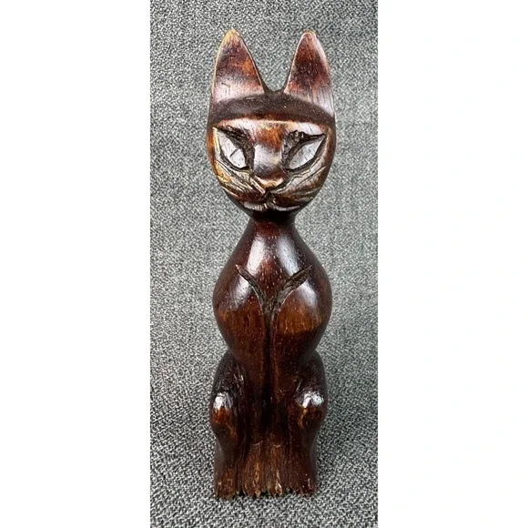 Vintage MCM Hand Carved Siamese Cat 6