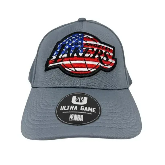LA Lakers NBA USA Ultra Game Gray Hat American Flag Logo Adjustable Cap NWT
