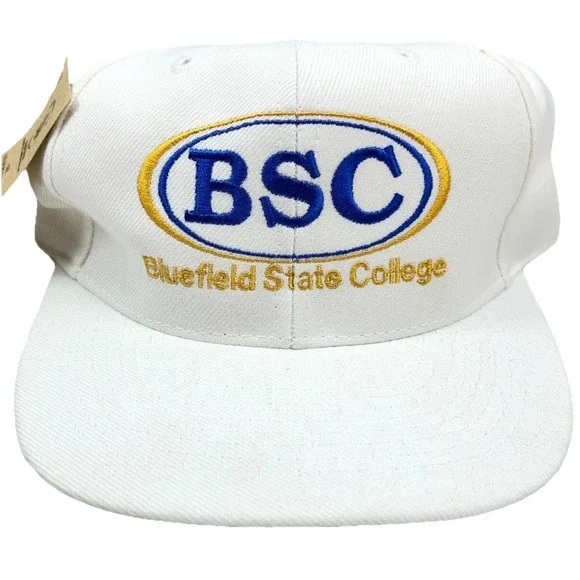Vintage Bluefield State Collage Hat Cap Snap Back White BSC Devils 90s Y2K HBCU