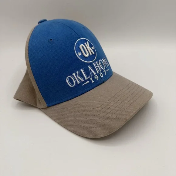 Oklahoma 1907 embroidered trucker hat Captivating OK snapback tan blue cap