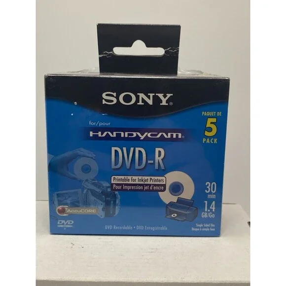 Sony Handyman DVD-R 5 Pack Recordable Single Sided Disc Sealed In Box