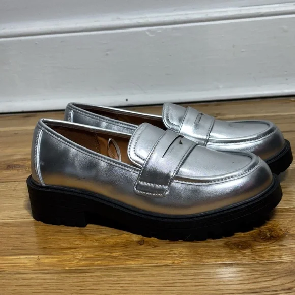 Stylish silver metallic loafers from The Children’s Place