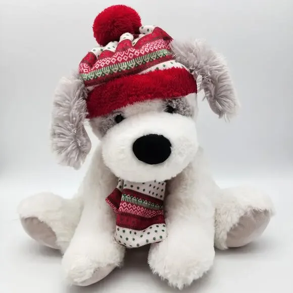Hugfun Gray White Puppy Dog Plush Stuffed Toy 12