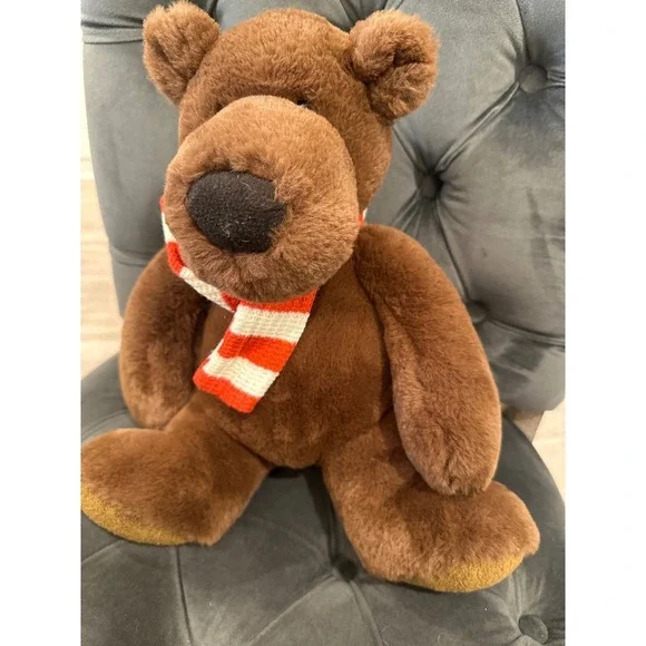 Aurora Plush Teddy Bear Stuffed holiday Red White Striped Scarf Collectible Toy