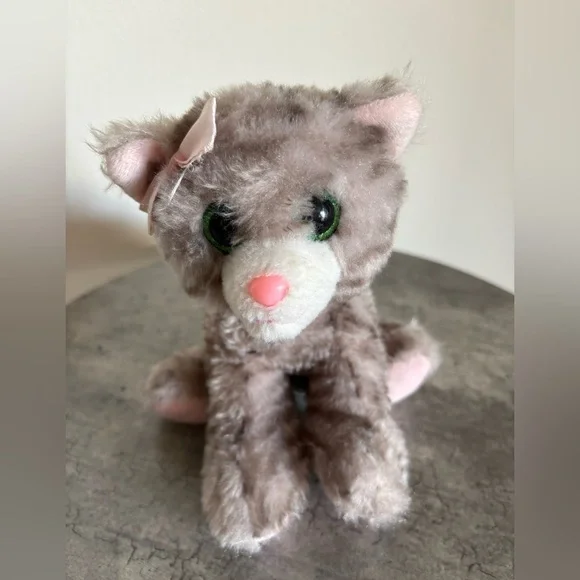 Little Gray Cat Plush Pink Nose Pink Bow The Petting Zoo Soft Cuddlie