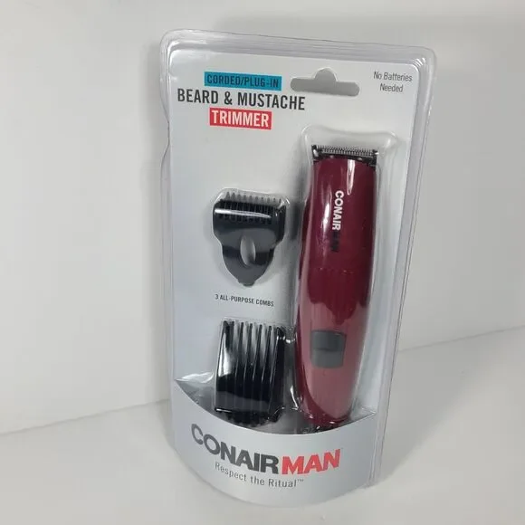 CONAIRMAN Men's Corded Plug-In Beard & Mustache Trimmer with 3 All Purpose Combs