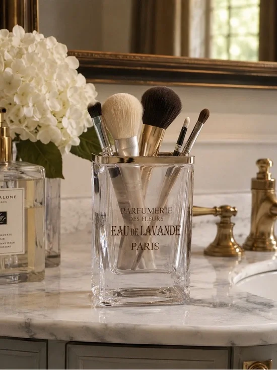 French Paris Spa Glass Vanity Holder Eau De Lavande Silver Trim Decor