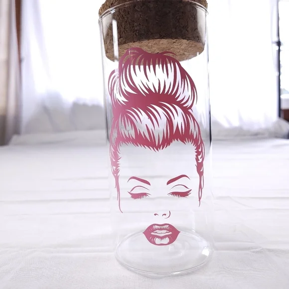 Chic Glass Jar with Pink Face Art