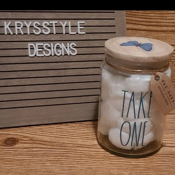 Rae Dunn TAKE ONE cotton ball jar butterfly