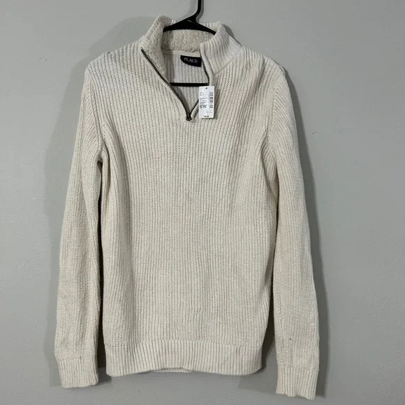 The Children's Place‎ Kids Boys 14 XL TG Cream Sherpa Lined Quarter Zip Sweater