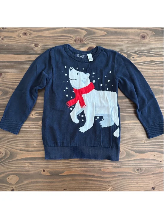 The Children’s Place Polar Bear Sweater 5T Navy Winter Holiday