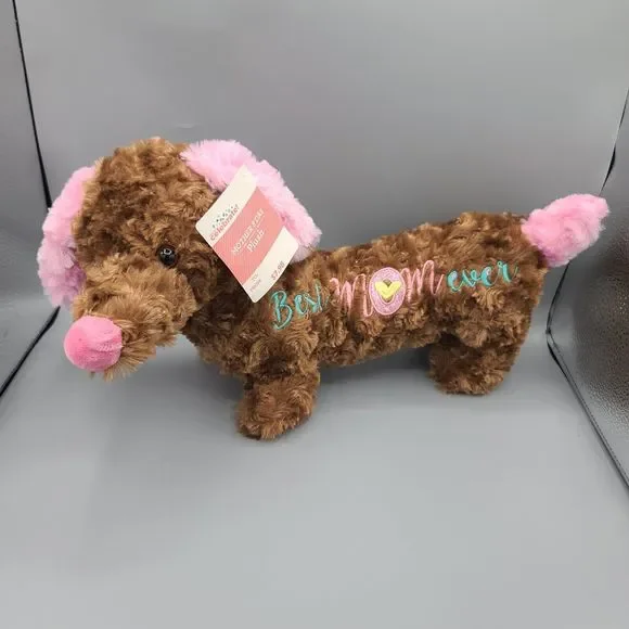 MTY Intl Dachshund Best Mom Ever Plush Stuffed Animal Pink Brown 18 Inch