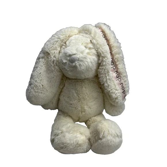 Brookstone Bunny Rabbit Plush NAP stuffed Animal White Pink Embroidered 14