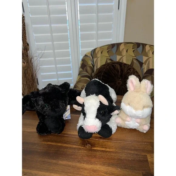 Aurora Plush Stuffed animal Lot Cow, Jaguar Flopsie Onix and Bunny