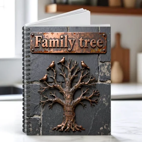 Family Tree Spiral Journal - Copper color Tree on Slate color Gray Cover