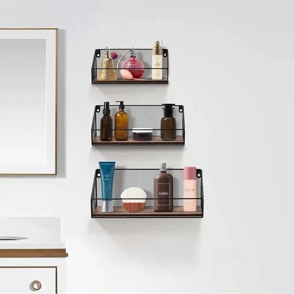 Wall-Mounted Mesh Bathroom Shelf Set - Black