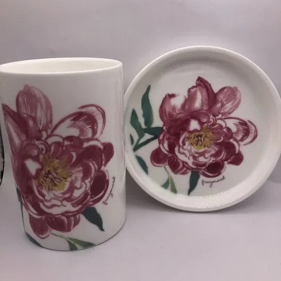 Fragonard Parfumeur Bathroom Set Floral Rose Soap Dish Toothbrush Cup