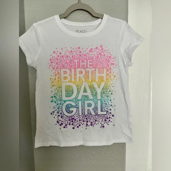 The Children's Place White Birthday Girl Tee Size M7/8