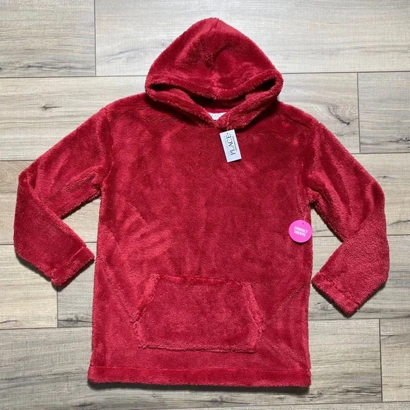 The Children Place Girls Long Sleeve Sherpa‎ Hoodie Size Large 10-12 Classic Red