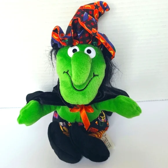 Whimsical Chosun Halloween Witch Plush Stuffed Doll Shelf Sitter Pumpkin Toy Vtg