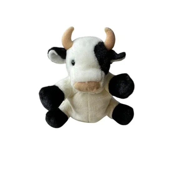 RBI Ron Banafato Cow Hand Puppet Plush Black White Spotted Sound Toy 11 Inch