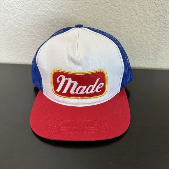 Vintage American Made Trucker Gap Mesh Back Adjustable Made Patch USA Red Blue