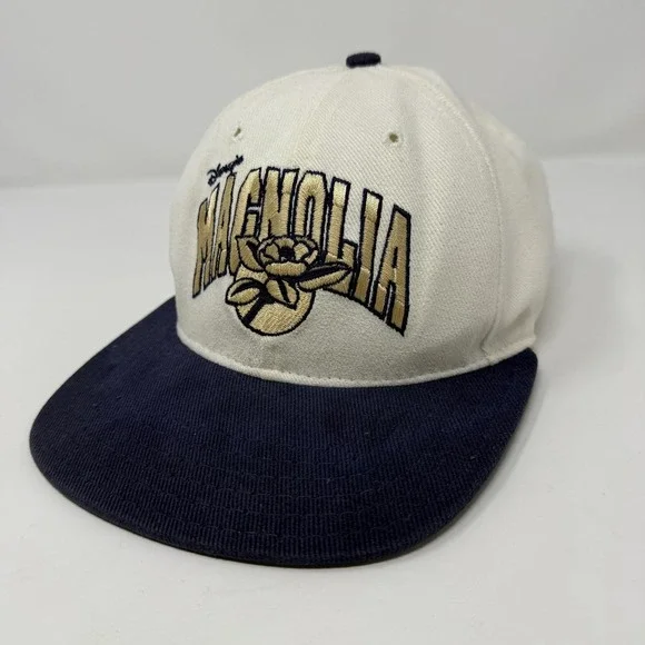 Vintage Disney Magnolia Hat Cap Strap Back White Navy Embroidered Mens 90s
