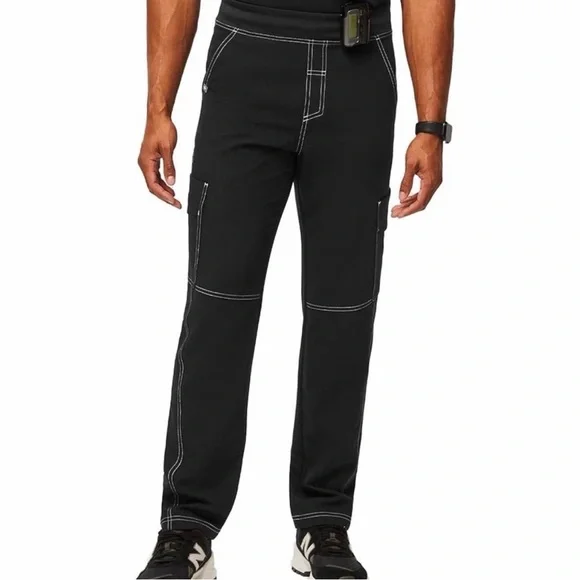 Figs Axim Cargo Utility Scrub Pants for Men Classic Fit Straight Leg Black XL