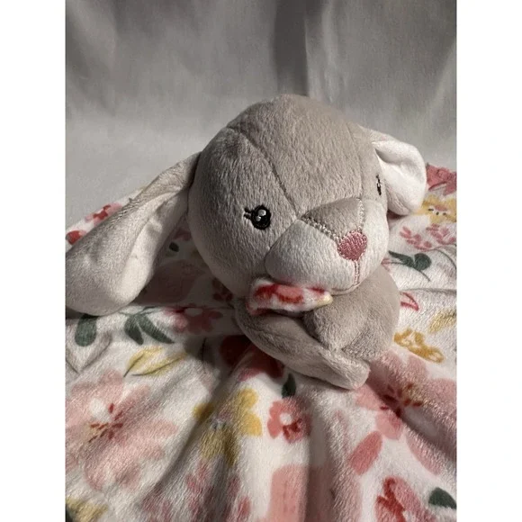 GERBER Modern Moments Baby Plush Gray Bunny‎ Lovey Floral Security Blanket