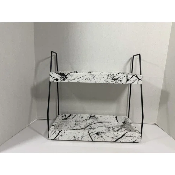 Bonsso White Faux Marble Bathroom Counter Organizer Storage 2 Tier Shelf New
