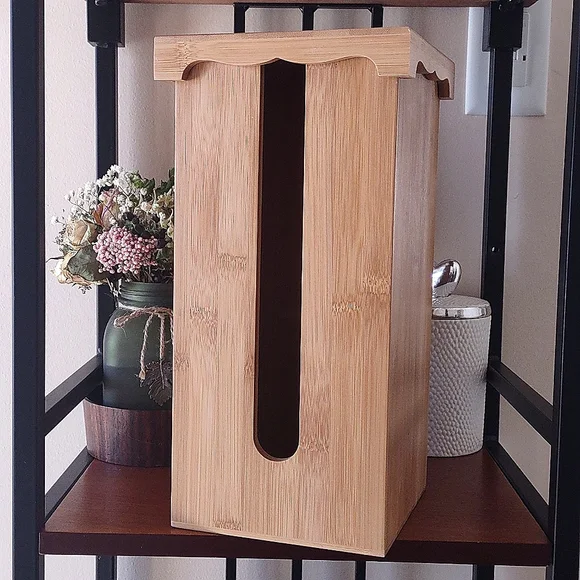 2pc Wooden Toilet Paper Holder w Lid