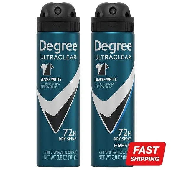 Degree‎ Men Ultraclear Black+White Dry Spray 72H 3.8 oz Lot of 2