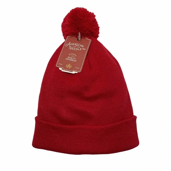 American Needle Red Knit Pom Beanie