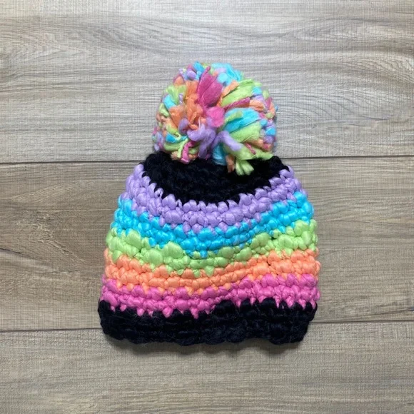 The Children's Place Girls Lined Beanie‎ Hat With Pompom L-XL (Age 8+) Colorful