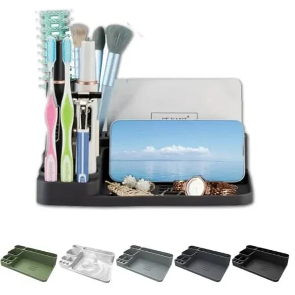 Toothbrush Holder, Silicone Bathroom Vanity Counter Organizer - Dark Gray