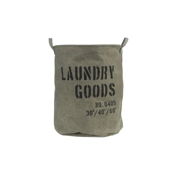FOLDABLE COLLAPSIBLE PORTABLE CANVAS FABRIC LAUNDRY BASKET (KHAKI GREEN)