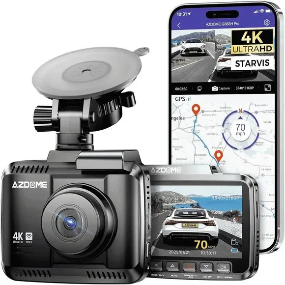 AZDOME GS63H Pro Dash Cam, 4K Front and 1080P Rear, STARVIS Night Vision, GPS,