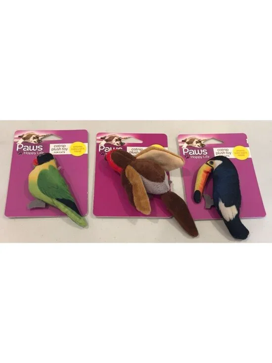 Paws Happy Life Red Head Bird Parrot Toucan Catnip Plush Cat Toys Set of 3