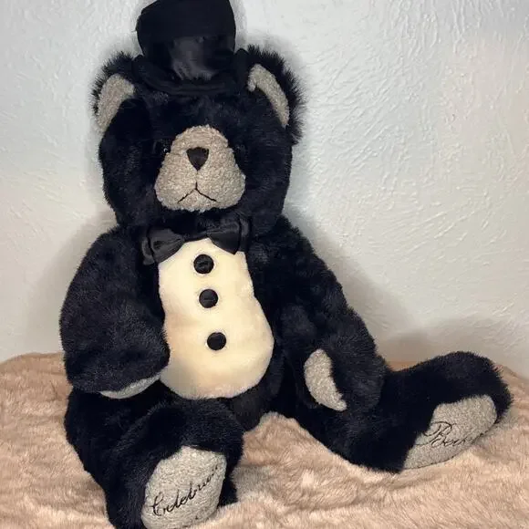 Vintage‎ 2000 Black Belkie Bear Jointed Top Hat Bow Tie Tuxedo. 20 In