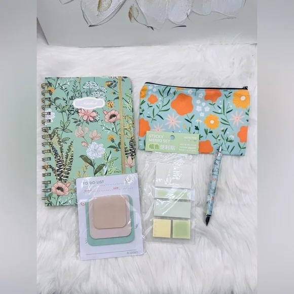 The Notebook Hardcover Floral Stationary Set Green Floral Theme