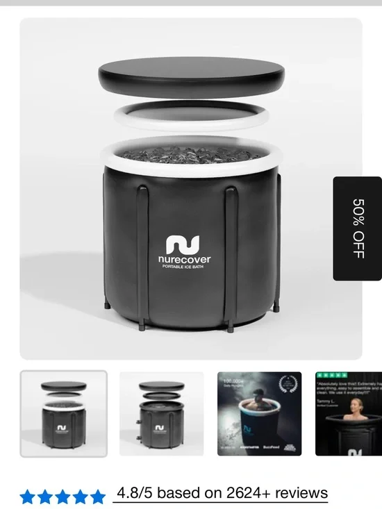 Nurecover Portable Ice Bath Tub - Black