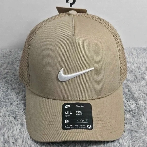 Nike Rise Trucker Snapback Hat Cap Unisex Size M/L‎ Khaki Swoosh II1314-247 NEW