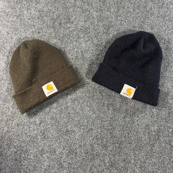Carhartt‎ Beanie Bundle Set of 2 Navy Blue and Dark Brown Rib Knit Watch Hats