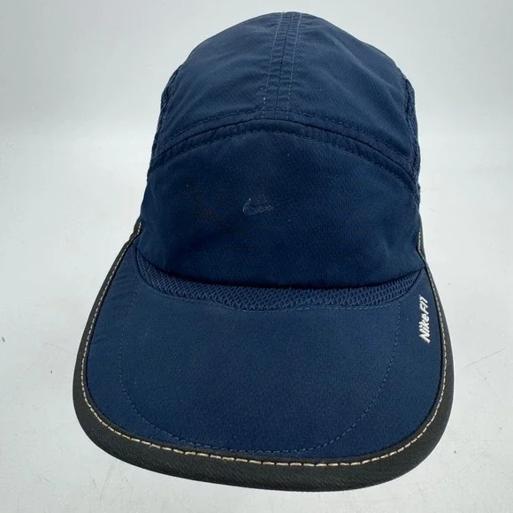 Vintage Nike Dri Fit 5 Panel Navy Blue Running Cap Athletic‎ Mesh Adjustable