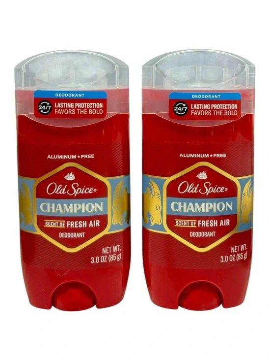 (2) Old Spice CHAMPION Aluminum Free Deodorant Scent of Fresh Air 3oz Full Size