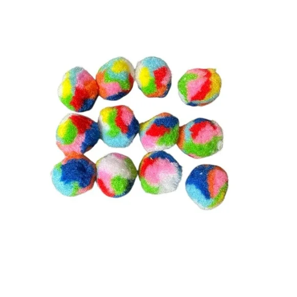 NEW lot of 12 colorful cat toy balls plush soft